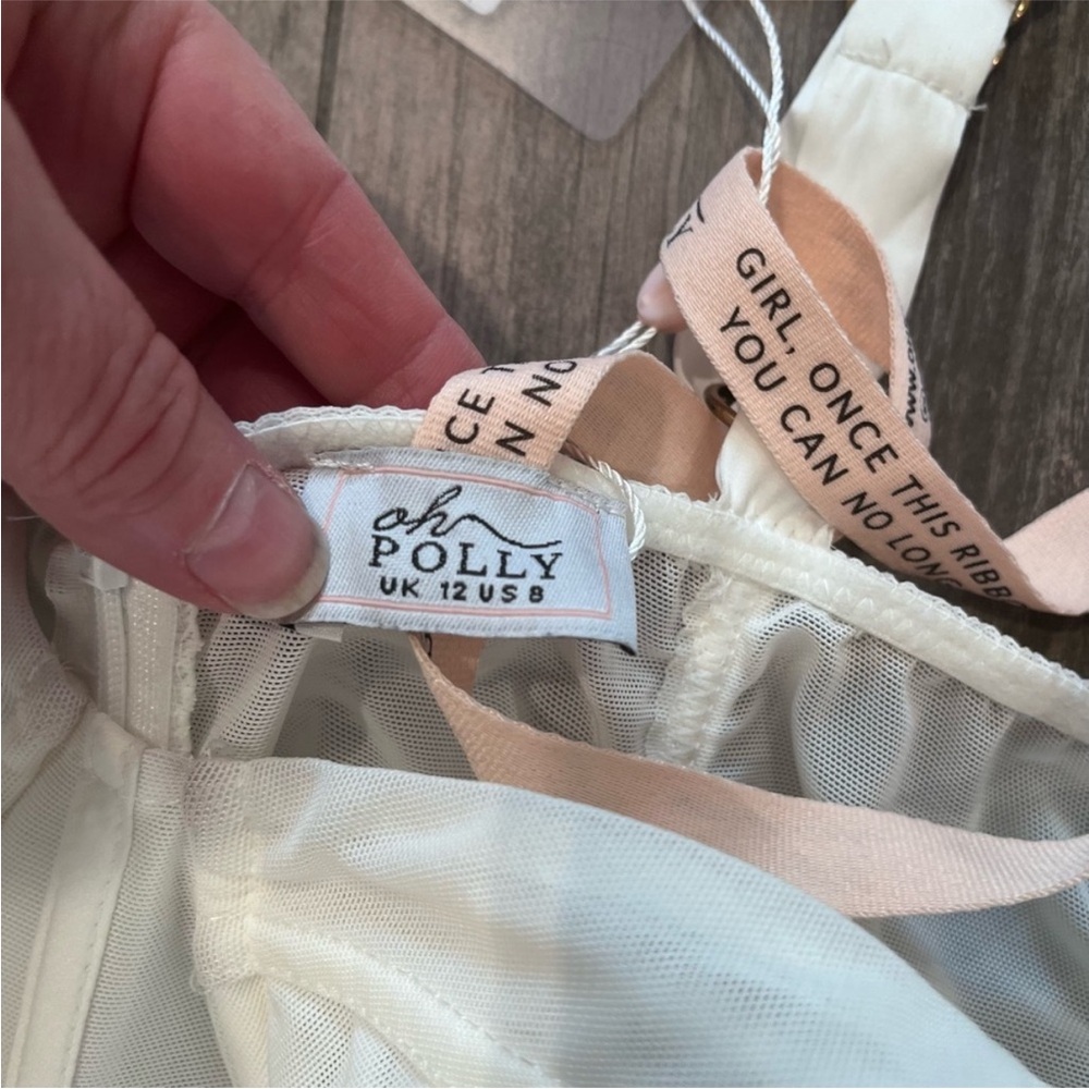 Oh Polly Sheer Perfection Ruched Mesh Corset Mini Dress Bustier White US 8 NWT! - Picture 3 of 5